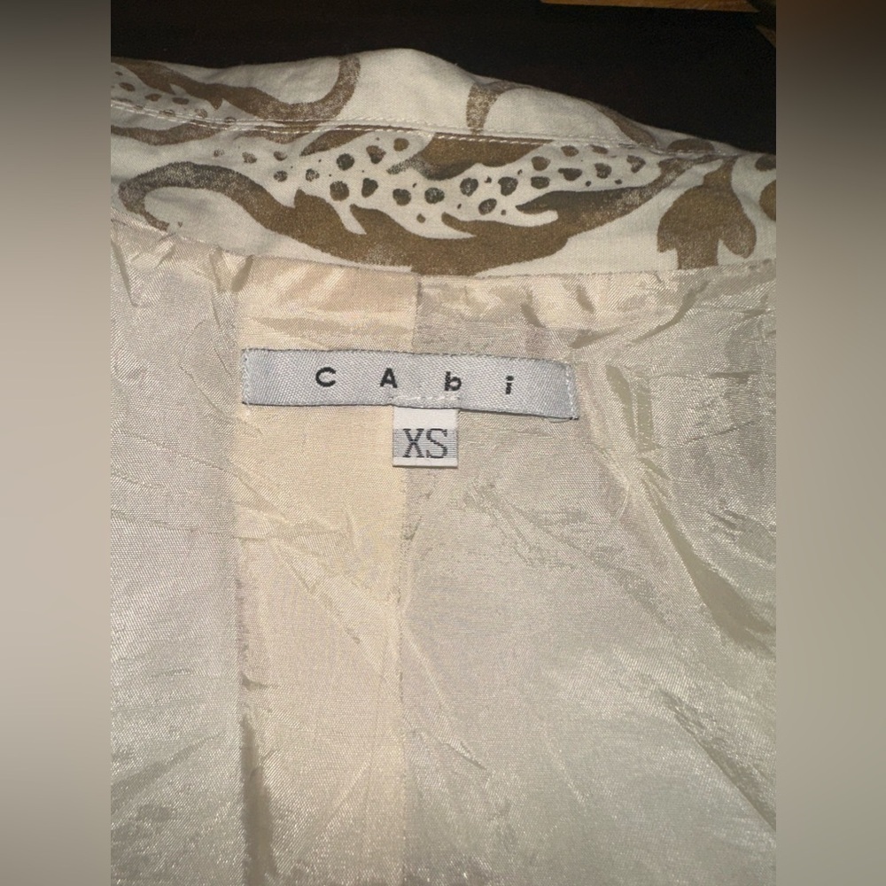 CAbi XS Floral Trench Coat Jacket Minimalist Chic Cotton Linen Neutral Cream Tan - Picture 12 of 13